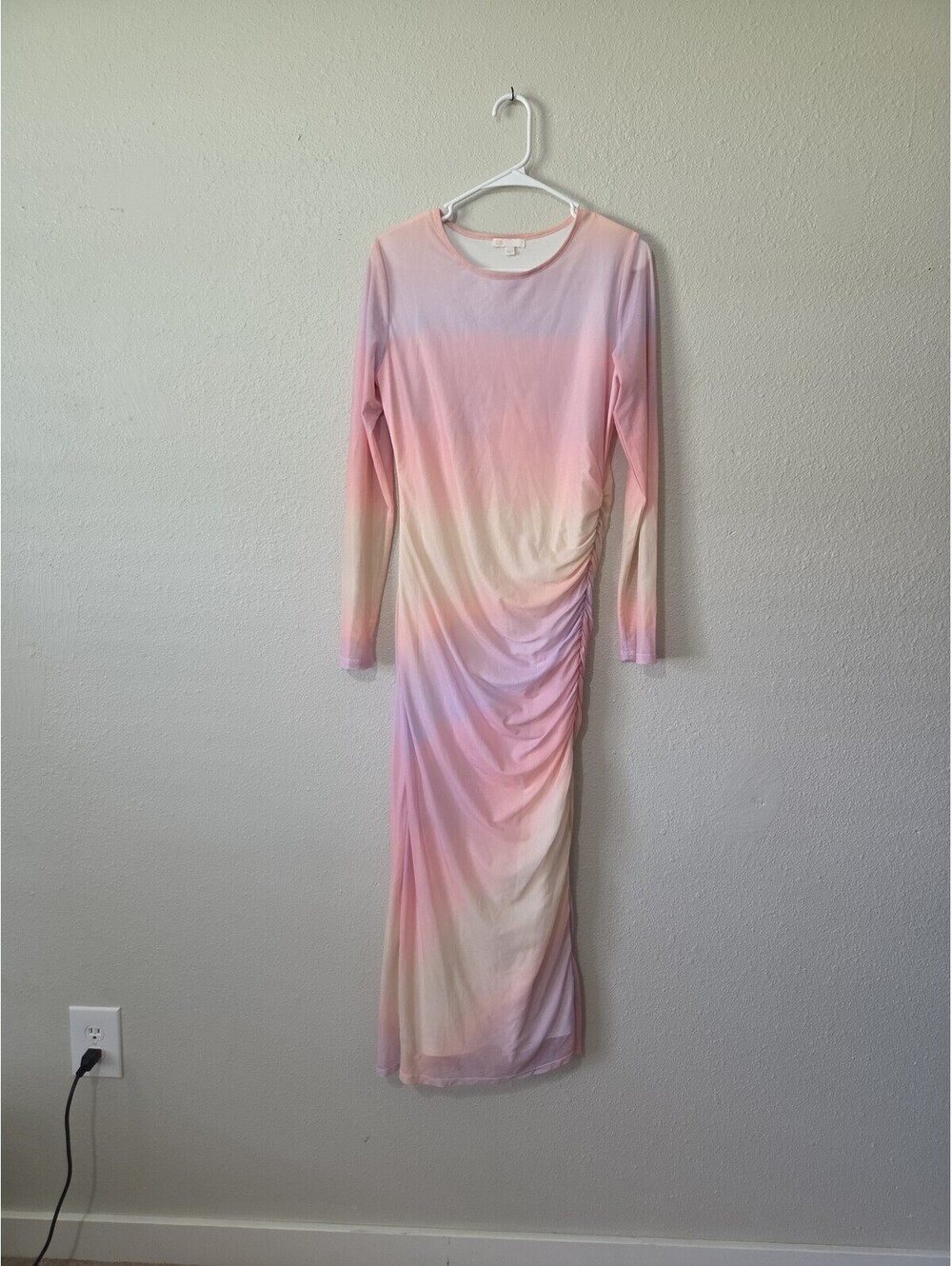 Women's Ombre Ruched Maxi Dress Long Sleeve